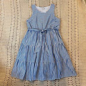 Kim Rogers Periwinkle/White Striped 3 Tiered Sleeveless Dress Size Petite Large